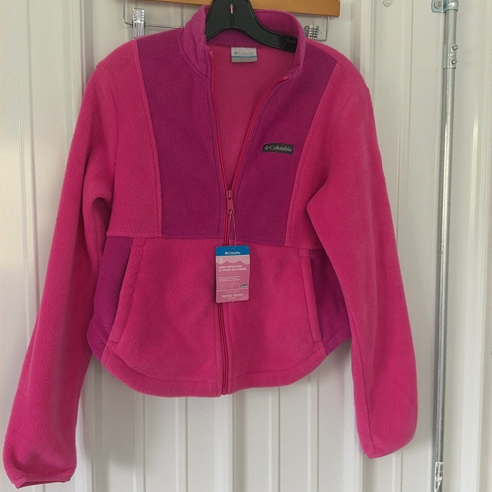 Columbia fleece zip up Pink Breast Cancer support Jacket Coat New
